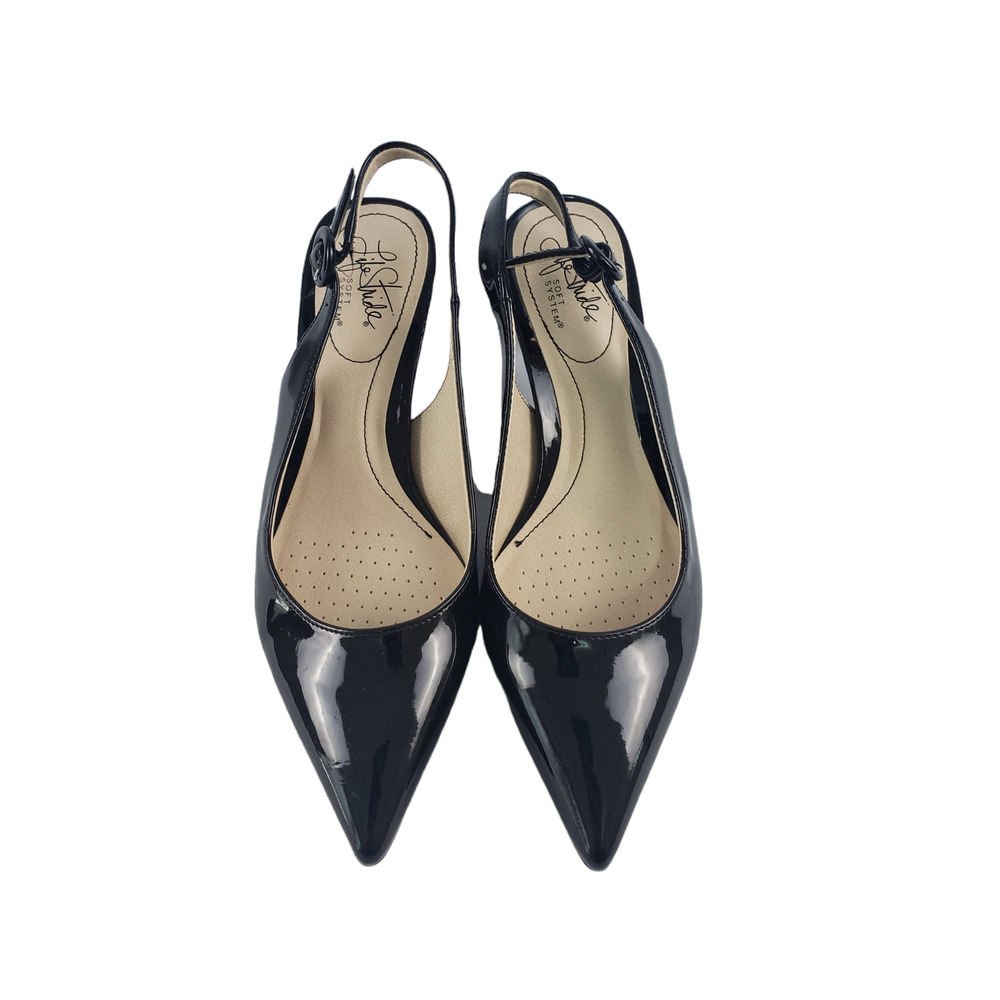 Life Strides Women's Black Patent Leather Sling Back Buckle Heel sz. 7.5